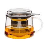 Sklenená šálka s viečkom a nerezovým sitkom - SKLARRA, 400 ml