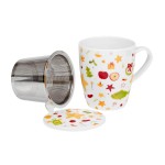 Vianočná tradícia - porcelánový hrnček s nerezom sitkom a pokrievkou, 350 ml