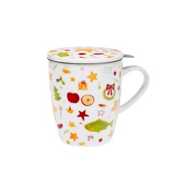 Vianočná tradícia - porcelánový hrnček s nerezom sitkom a pokrievkou, 350 ml