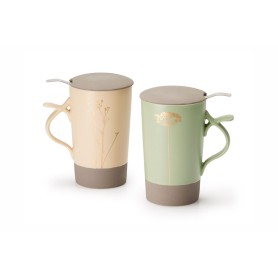 Nava - zelený porcelánový hrnček s nerez sitkom a pokrievkou, 400 ml